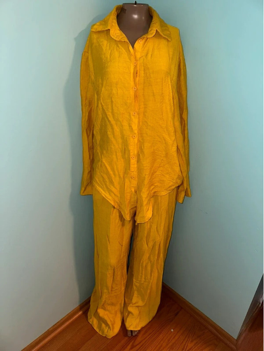 Micas Tie Front Shirt And Wide Leg Pants Set XL